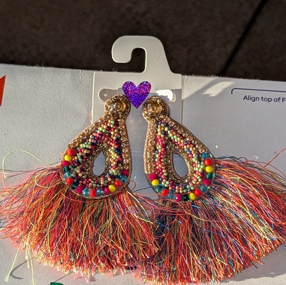 Exotic Multi Color Rhinestone Fringe Earrings - Picture 3 of 6